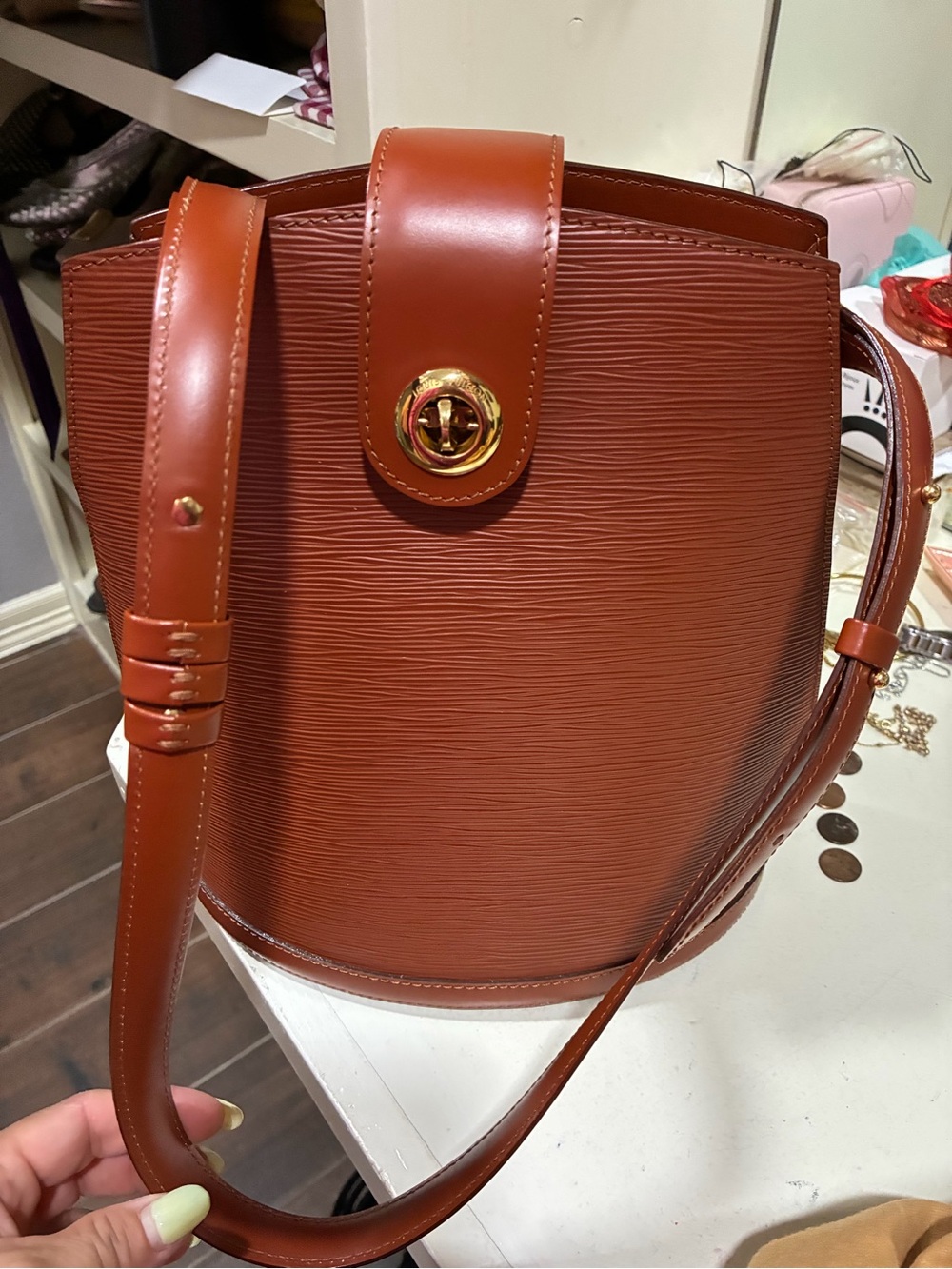 Louis Vuitton Rust Epi Leather Crossbody with Gold Turn-Lock